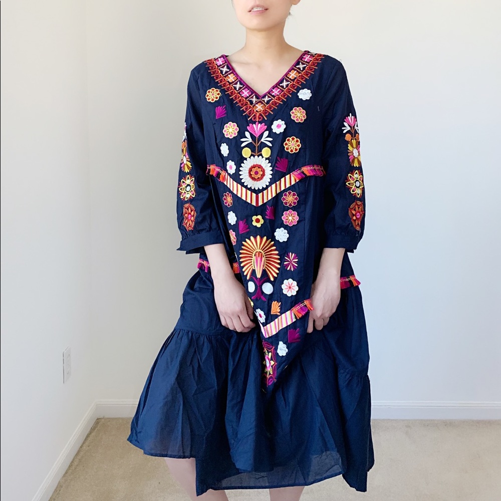 LAST PIECE - Embroidered tassel cotton linen dress - Picture 7 of 8